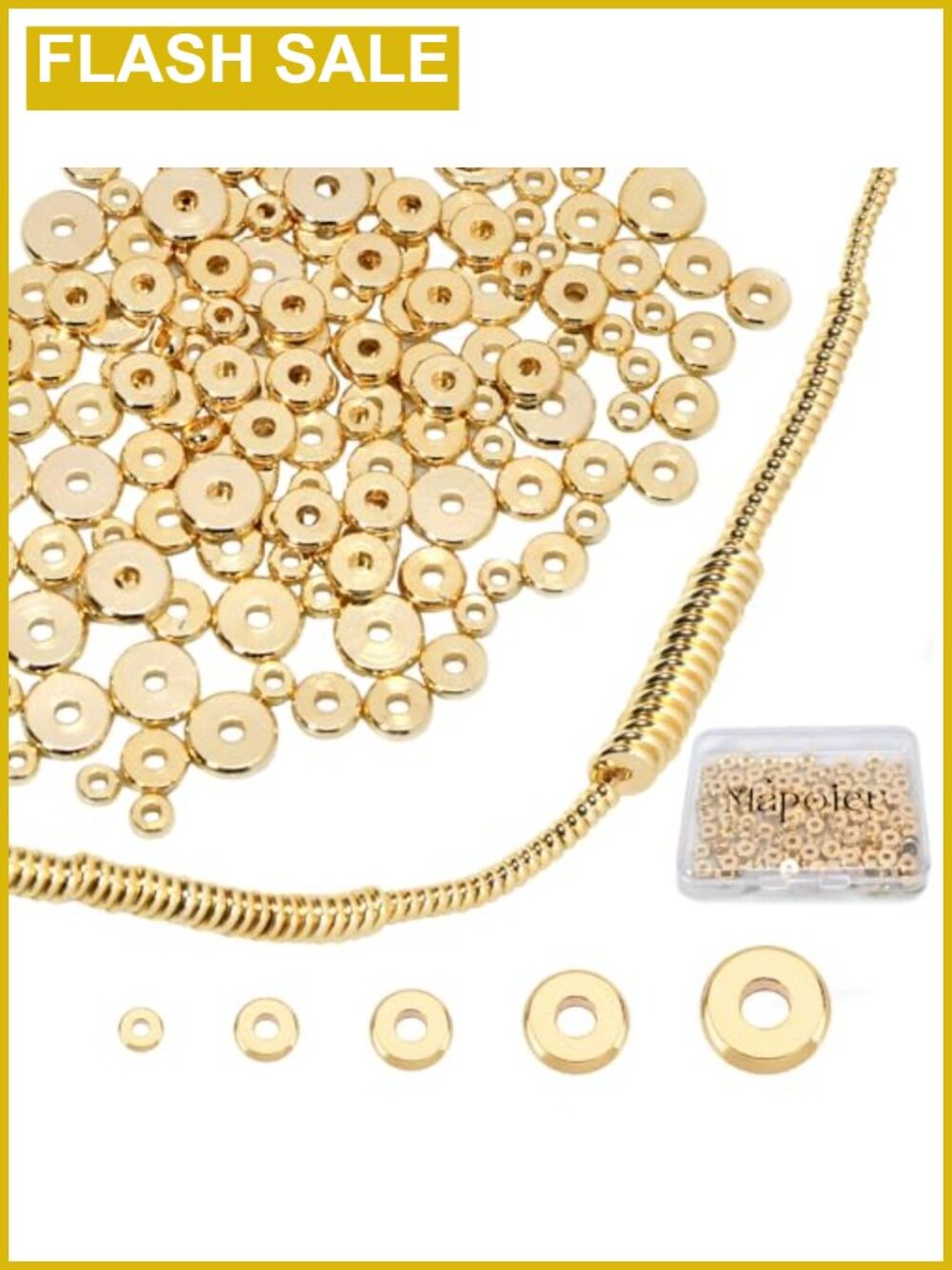 200pcs 14K Gold Plated Flat Spacer Beads, 3mm Disc Spacer for Jewelry Making